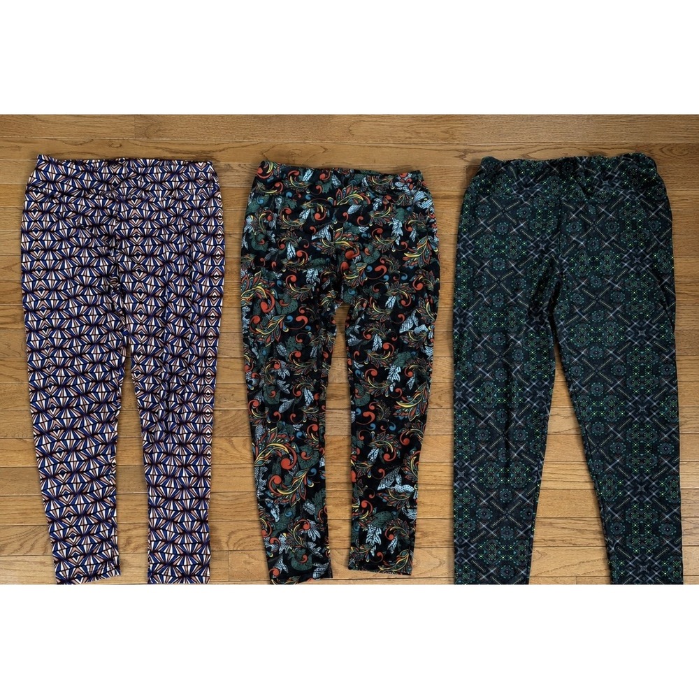 LuLaRoe Women Leggings Tall & Curvy 16 Geo Floral Pattern Lot of 3 Multicolor